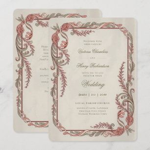 Erbe Edwardian Rosen-Ranken-Girlande-Hochzeit Einladung