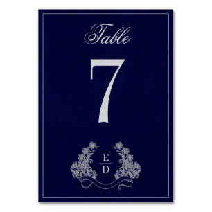 Erbe Floral Wappen Navy Monogramm Hochzeit Tischnummer