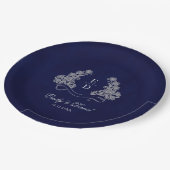 Erbe Florale Krone Navy Monogramm Hochzeit Pappteller (Schrägansicht)