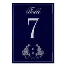 Erbe Florale Krone Navy Monogramm Hochzeit Tischnummer