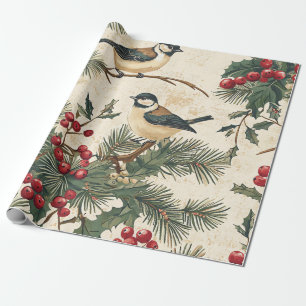 Erbe Liedvogel Holly Weihnachten Creme Waldland Geschenkpapier