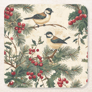 Erbe Liedvogel Holly Weihnachten Creme Waldland Rechteckiger Pappuntersetzer