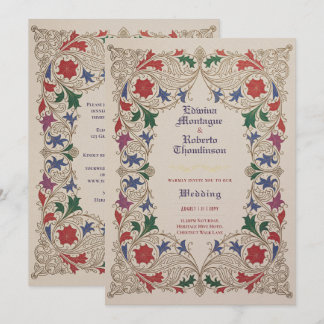 Erbe Mittelalterliche Florale Hochzeit Purpurrot G Einladung