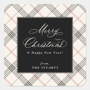 ERBE   Neutrales Tartan-Weihnachten Quadratischer Aufkleber