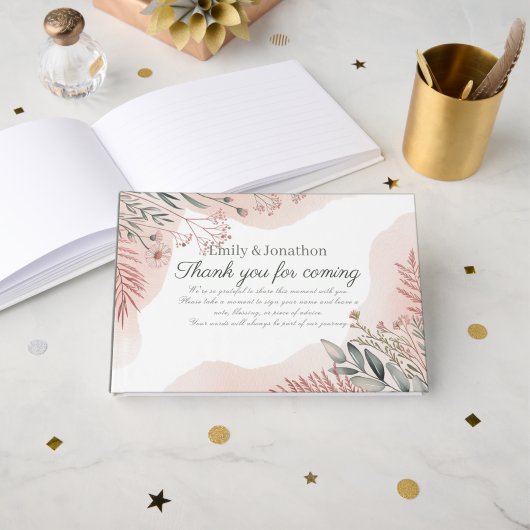 Erbe Rosé Pink Florale Hochzeit Garten Boho  Gästebuch (Vorderseite Offen)