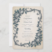 Erbe | Victorian Dusty Blue Botanische Hochzeit Einladung (Vorderseite)