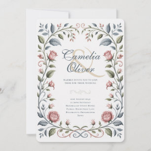 Erbe viktorianische botanische rosa blaue Blumenmu Einladung