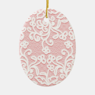 Erblassen Sie - rosa Spitze, das Weiß, Vintag, Keramik Ornament