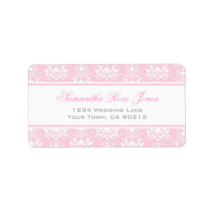 Erblassen Sie - rosa und weißer Damast-elegantes Adressaufkleber