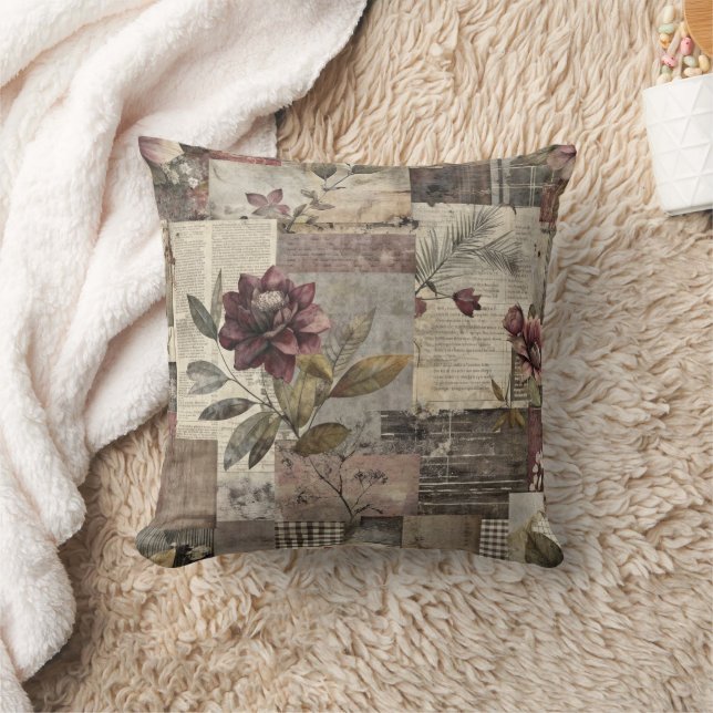 Erbliches Blumenbett in Burgund und Braun Kissen (Decke)