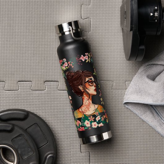 Erblühe über Grenzen hinaus Trinkflasche (Fitnessstudio (gedreht))