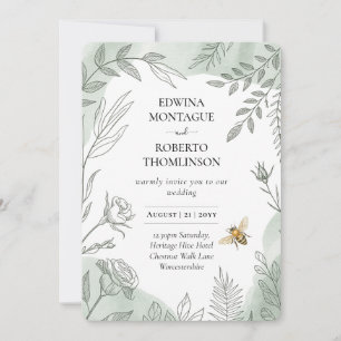 Erbschaft Salbei Botanische Biene Hochzeit Einladung