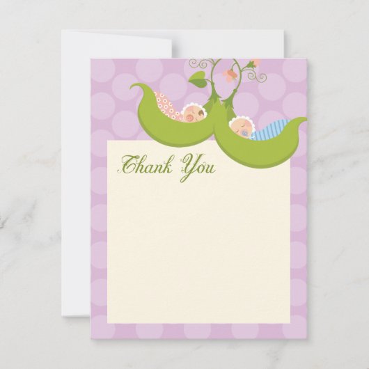 Erbsen in einem Hülsen-Zwillings-Jungen-Mädchen Dankeskarte (Vorderseite)