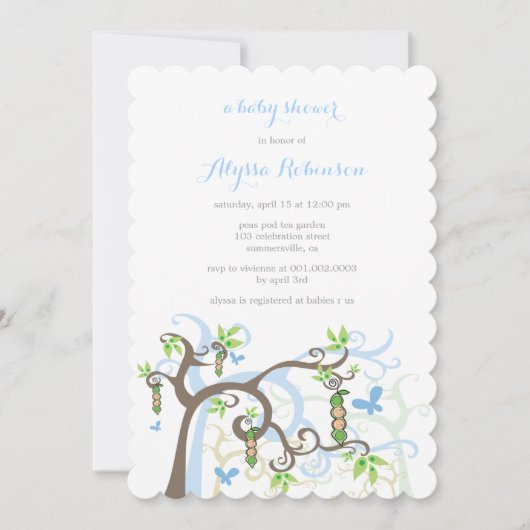 Erbsen in einem Pod Garden 2000 Baby Boys Dusche e Einladung (Vorderseite)