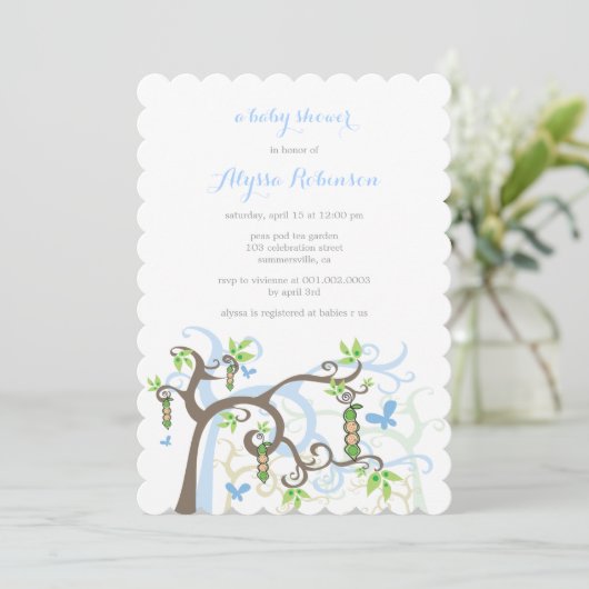 Erbsen in einem Pod Garden 2000 Baby Boys Dusche e Einladung (Stehend Vorderseite)