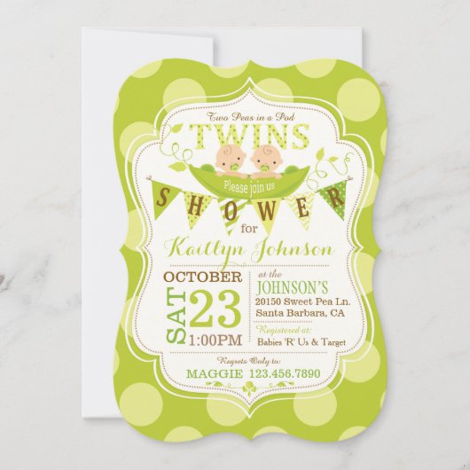 Erbsen in einem Pod Twins Baby Dusche Einladung (Vorderseite)