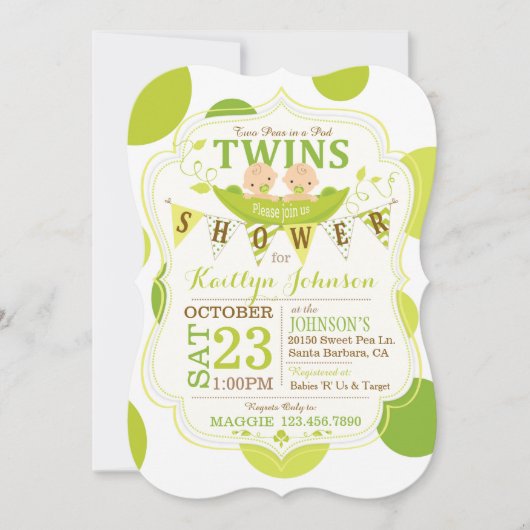 Erbsen in einem Pod Twins Baby Einladung (Vorderseite)