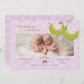 Erbsen in einer Pod-Twin-Girls 1 Pic Birth Ankündi Einladung (Vorne/Hinten)