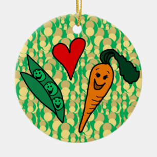 Erbsen-Liebe-Karotten, niedlicher grüner und Keramik Ornament