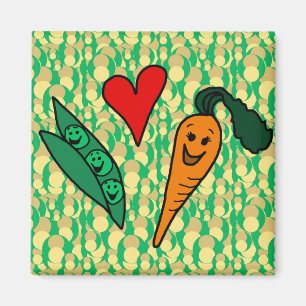 Erbsen-Liebe-Karotten, niedlicher grüner und Magnet