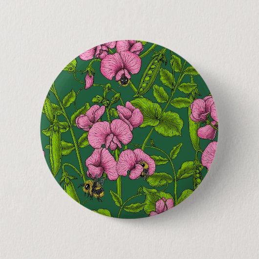 Erbsen und Hummeln, grün und rosa Button (Vorderseite)