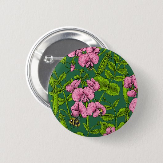 Erbsen und Hummeln, grün und rosa Button (Vorne & Hinten)