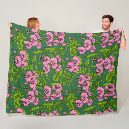 Erbsen und Hummeln, grün und rosa Fleecedecke (Beispiel)