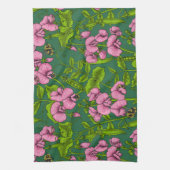 Erbsen und Hummeln, grün und rosa Geschirrtuch (Vertikal)