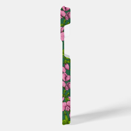 Erbsen und Hummeln, grün und rosa iPhone Hülle (Linke Seite)