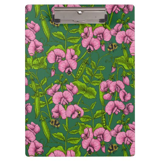 Erbsen und Hummeln, grün und rosa Klemmbrett (Vorderseite)