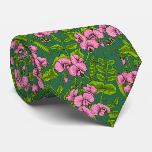 Erbsen und Hummeln, grün und rosa Krawatte (Gerollt)