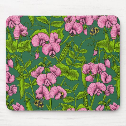 Erbsen und Hummeln, grün und rosa Mousepad (Vorne)