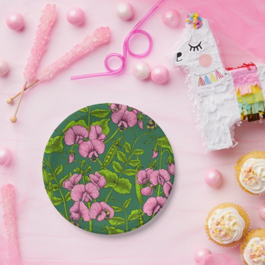 Erbsen und Hummeln, grün und rosa Pappteller (Party)