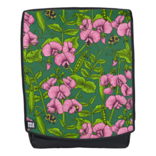 Erbsen und Hummeln, grün und rosa Rucksack