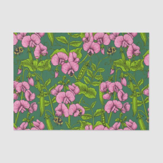 Erbsen und Hummeln, grün und rosa Seidenpapier (Vorderseite)