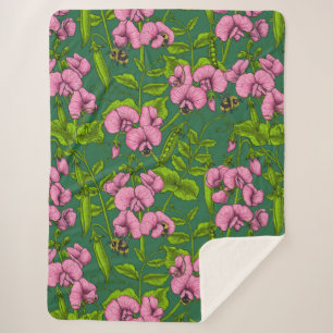 Erbsen und Hummeln, grün und rosa Sherpadecke