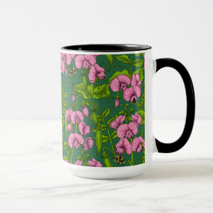Erbsen und Hummeln, grün und rosa Tasse