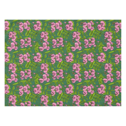 Erbsen und Hummeln, grün und rosa Tischdecke (Vorderseite (Horizontal))