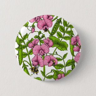 Erbsen und Hummeln, süß, rosa, grün und weiß Button