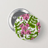 Erbsen und Hummeln, süß, rosa, grün und weiß Button (Vorne & Hinten)