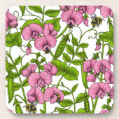 Erbsen und Hummeln, süß, rosa, grün und weiß Getränkeuntersetzer (Vorderseite)