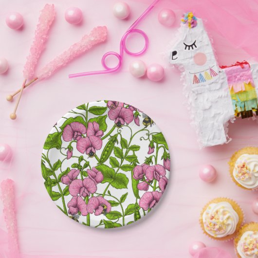 Erbsen und Hummeln, süß, rosa, grün und weiß Pappteller (Party)
