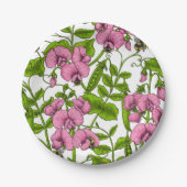 Erbsen und Hummeln, süß, rosa, grün und weiß Pappteller (Vorderseite)