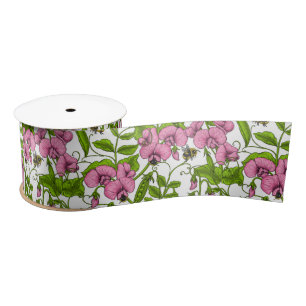 Erbsen und Hummeln, süß, rosa, grün und weiß Satinband