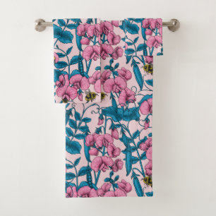 Erbsen und Hummeln, süß, rosa und blau Badhandtuch Set