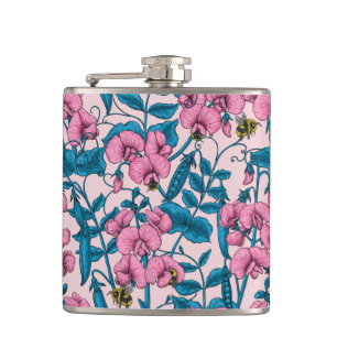 Erbsen und Hummeln, süß, rosa und blau Flachmann