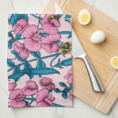 Erbsen und Hummeln, süß, rosa und blau Geschirrtuch (Viertel Falte)
