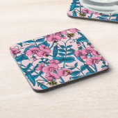 Erbsen und Hummeln, süß, rosa und blau Getränkeuntersetzer (Linke Seite)