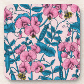 Erbsen und Hummeln, süß, rosa und blau Getränkeuntersetzer (Vorderseite)