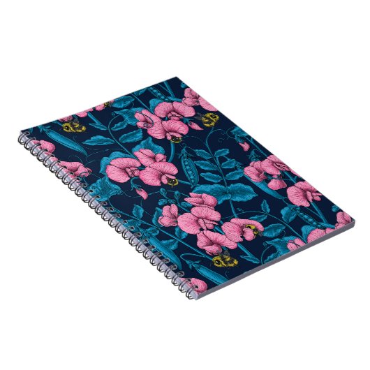 Erbsen und Hummeln, süß, rosa und blau Notizblock (Rechte Seite)